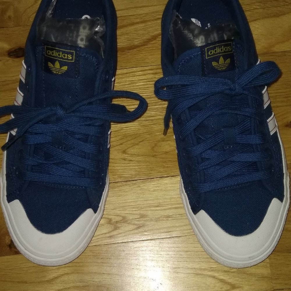 Adidas-Royal Blue w/White Stripes, Red Trim